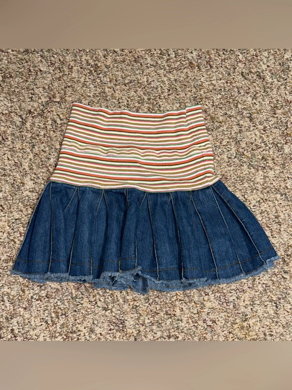 Girls size 6 6x/7 Striped Knit Waist Denim Pleated Skort skirt/shorts